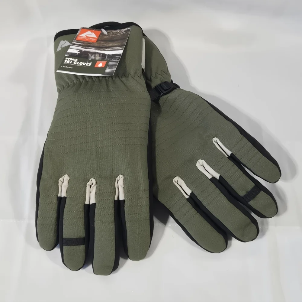Kids Ozark Trail Olive Green and Black Ski Gloves